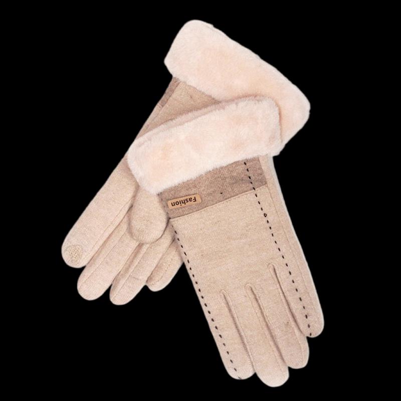 Hengyuanxiang Women s Wool Color Block Warm Gloves One Size