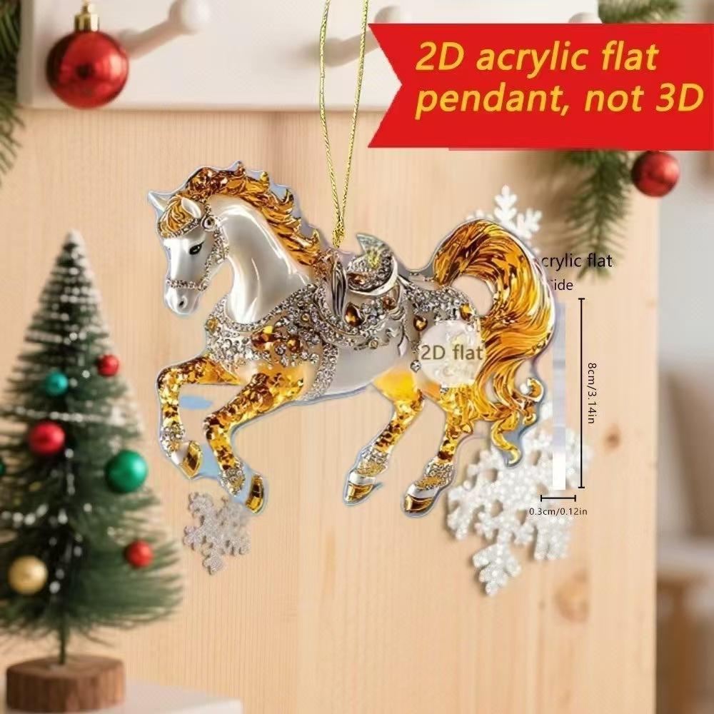 Running Horse Acrylic Decorative Pendant Holiday Christmas Tree 2026 New Year 2D Flat Xmas Pendant Ornament Party Supplies