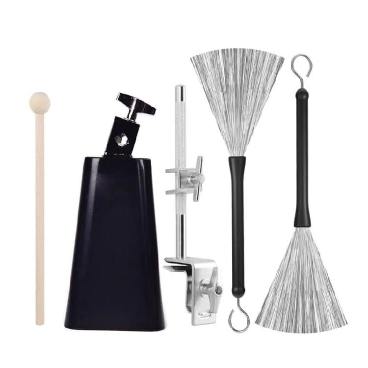 

Compacts Design Cowbell Mounting System for Drum Set Easy Adjustment Includes Metal Brushes and Drumstick 1