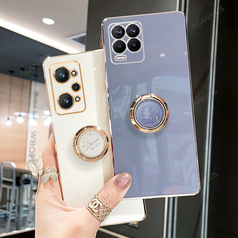 Luxuriöse, modische Hülle mit Überzugsringhalter für Oppo Realme 8 7 Pro 8i 4g Gt Neo 2 3t 5 Master Edition 5g mit Ständer, Silikon-Rückseite