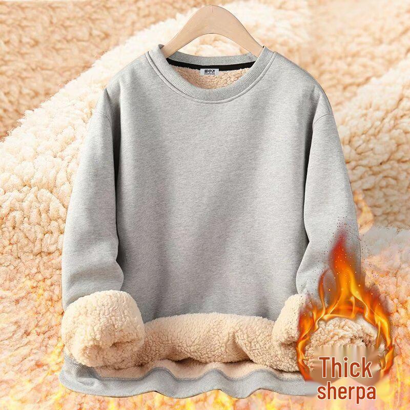 Men s Lambswool Round Neck Velvet Hoodie - Trendy & Warm Winter Jacket L