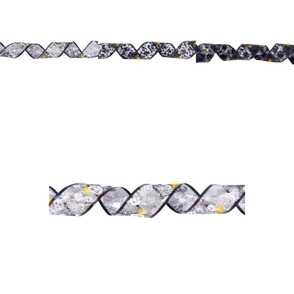 Elegant Led Light String With Double Layer Mesh Ribbon For Halloween Party Decor