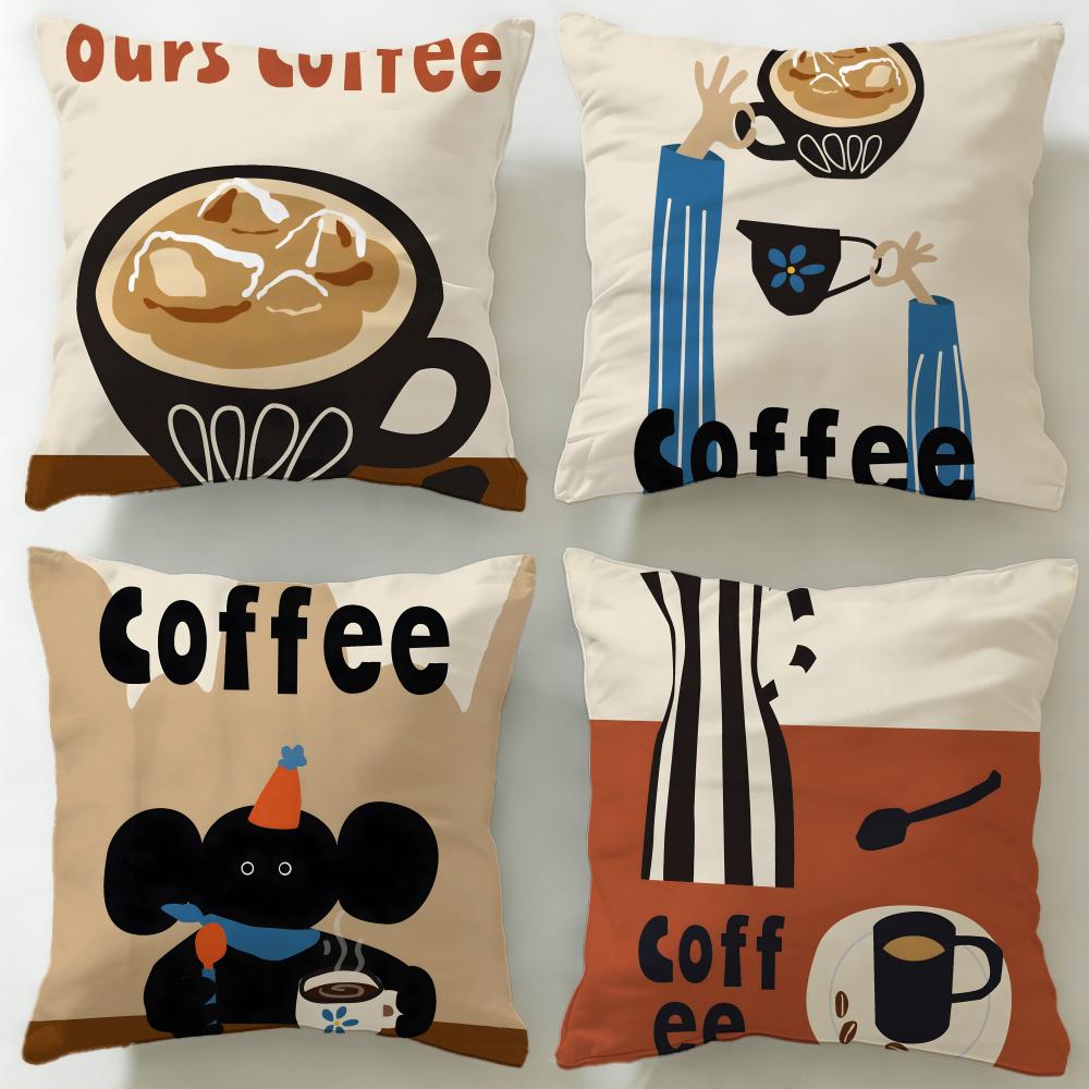 classic art theme Coffee Illustration Cushion Cover Soft EasyWash Pillow Case Versatile for Couch Bed Travel and Office