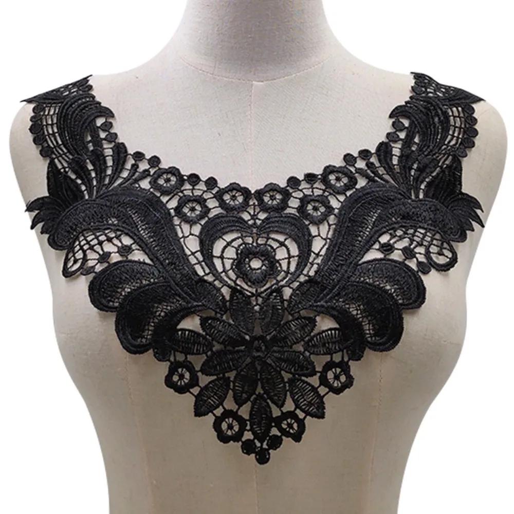 Black White Gold Floral Embroidered Patches Breast Flower DIY Clothing Applique Lace Fabrics Applique Hollow Out