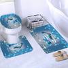 1/3/4pcs Blue Diamond Dolphin Print Shower Curtain Set Non-Slip Toilet Lid U-Shaped Polyester Fabric Shower Curtain with 12 Ho
