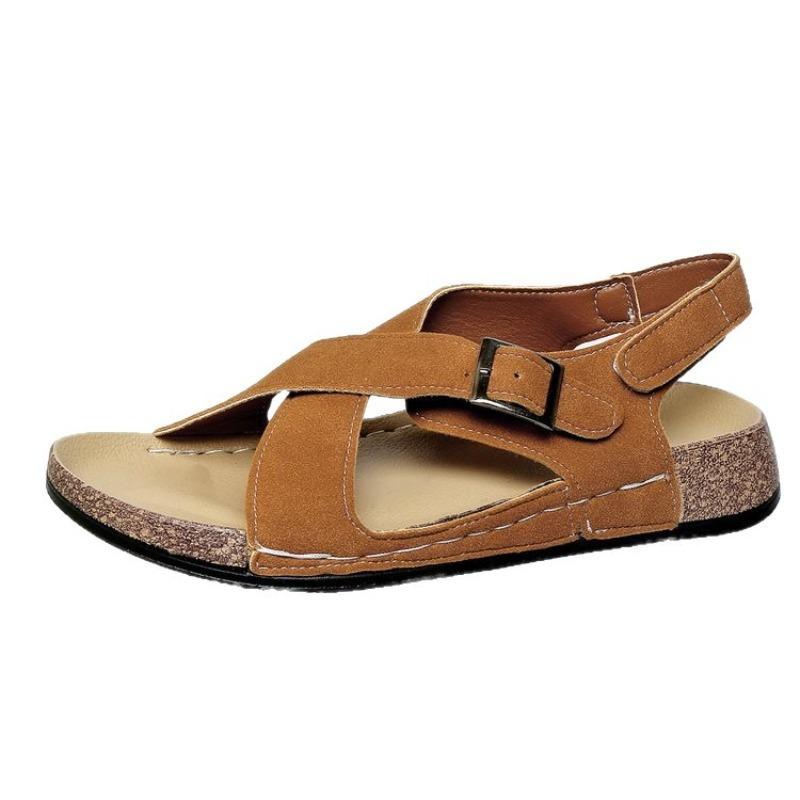 Damen Übergröße Neue Sommer Schnalle Peep Toe Flache Mode Europäisch Amerikanischer Stil Strand Kreuzriemen Sandalen
