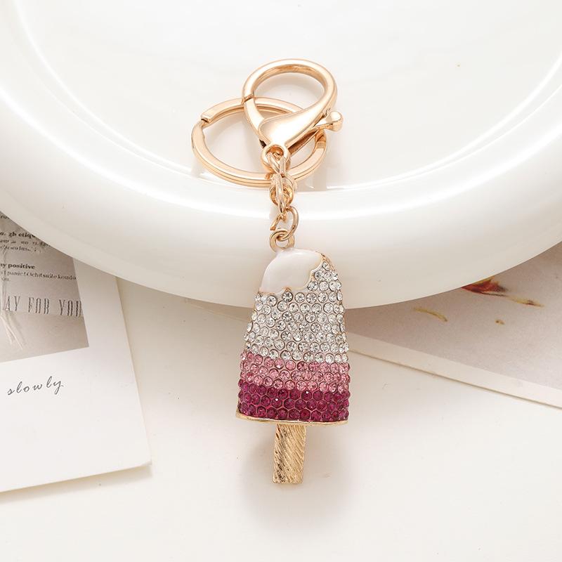 1PC Diamond Studded Ice Cream Pendant Car Keychain Pendant Metal Cute Women's Bag Pendant Keychain Souvenir