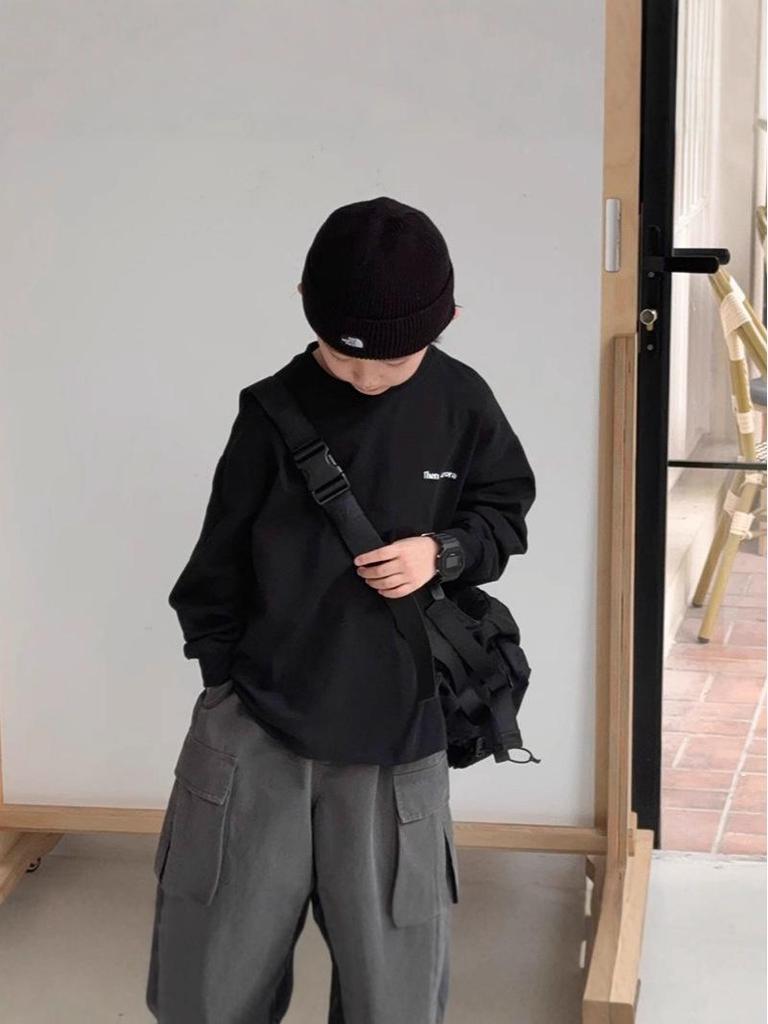 Boys' Korean Style Long-Sleeve Cotton T-Shirt - Trendy, Casual & Simple for Autumn/Winter 2025