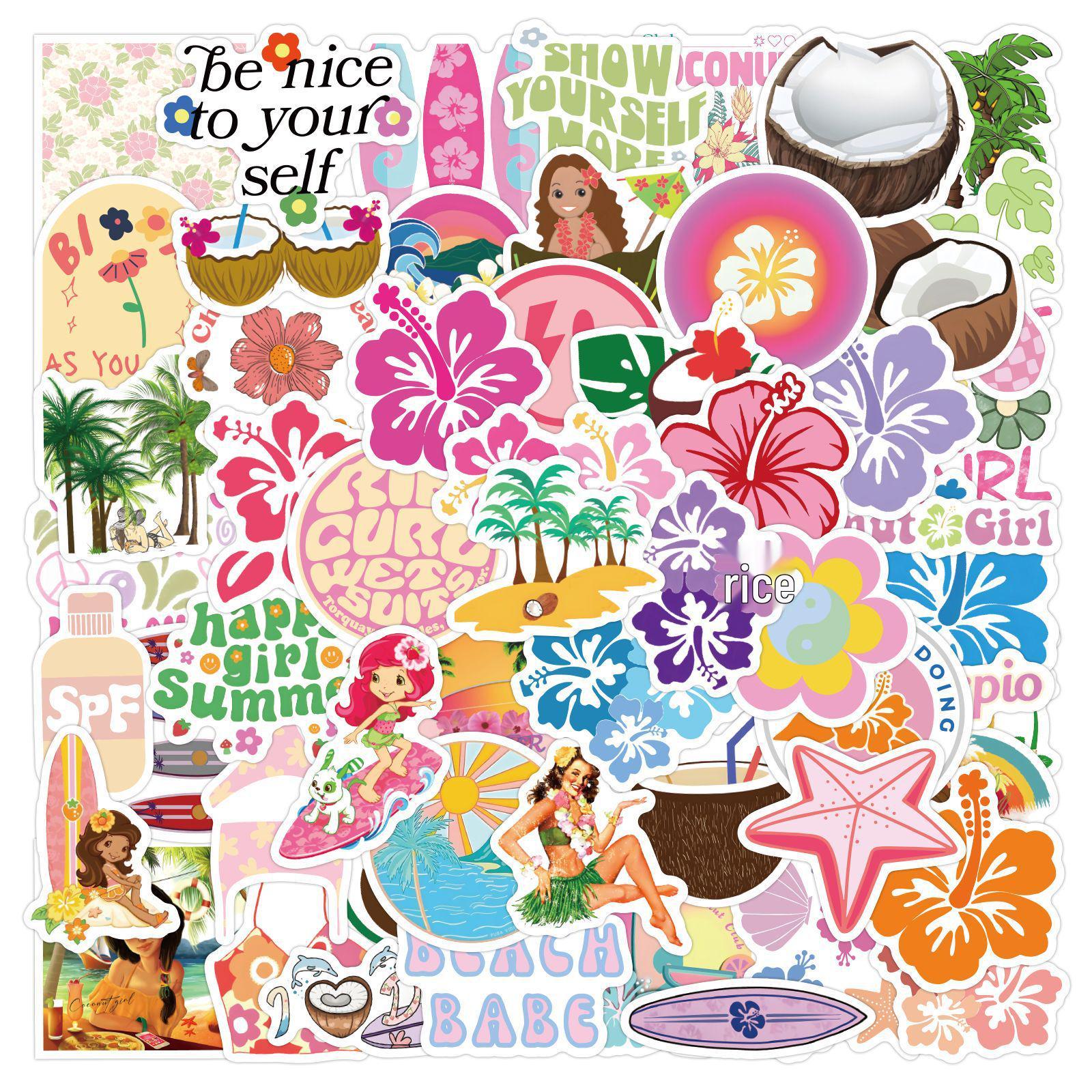 

Coconut Girl Cartoon Stickers - 60 Sheets for Suitcases & Phone Cases