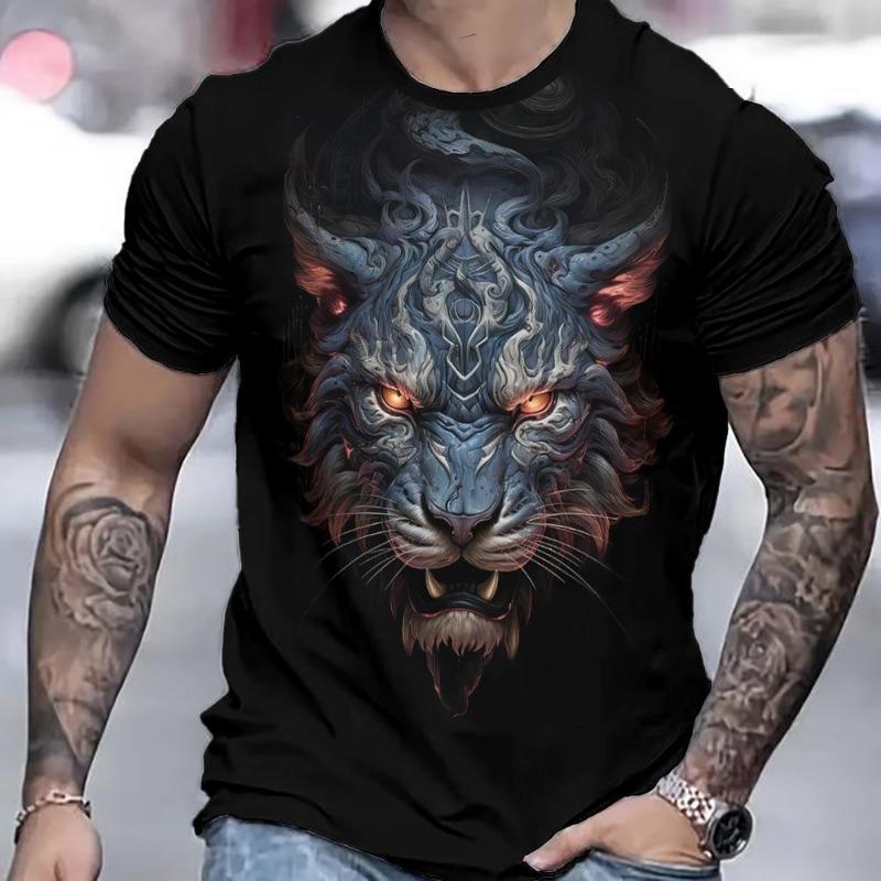Summer Men's Tiger 3D Printed Pullover Loose Casual Round Neck Short Sleeved Shirt T-Shirts Men’s