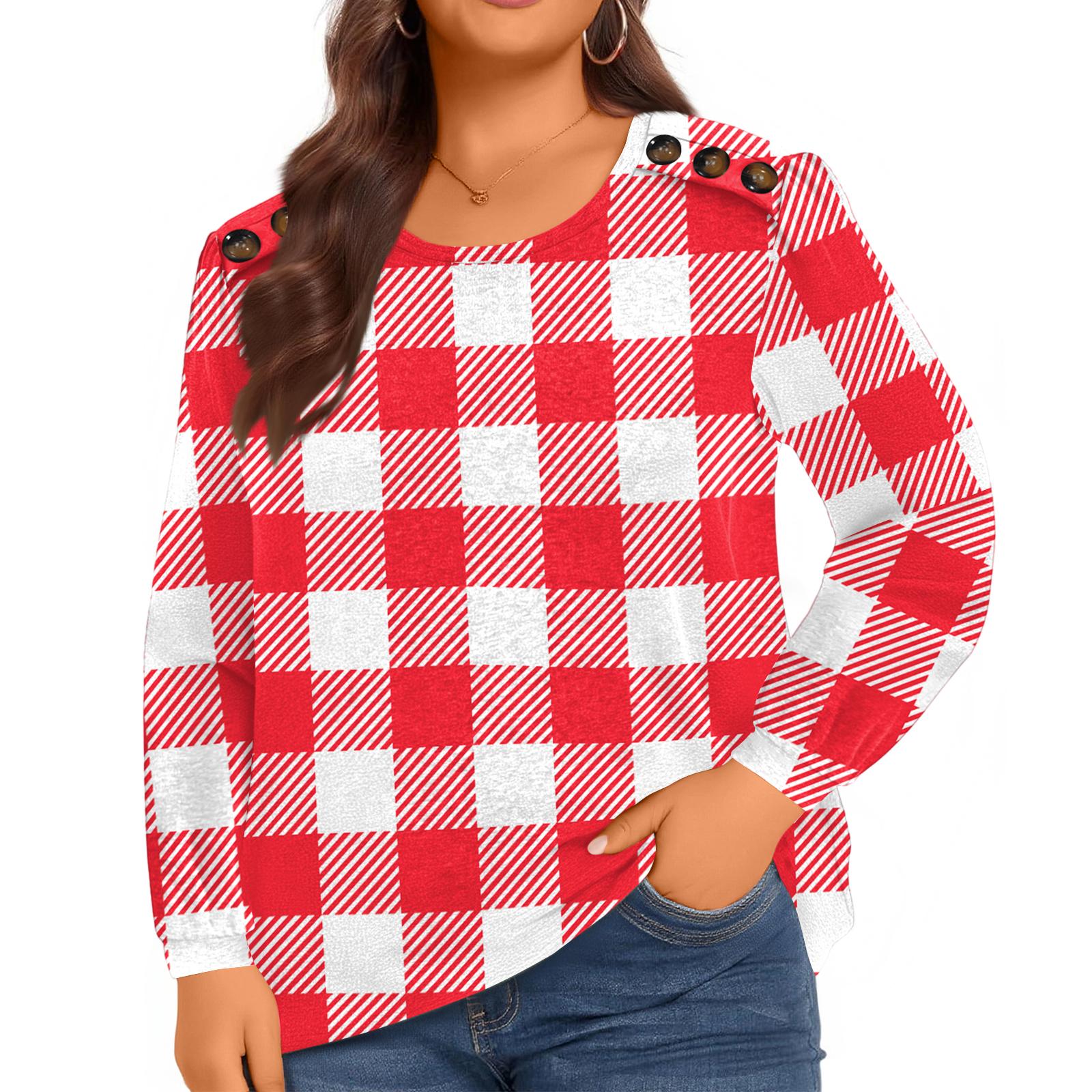 Ladies  Elegant Plaid Button Up Plus Size Women s Long Sleeved Top XXXXXL