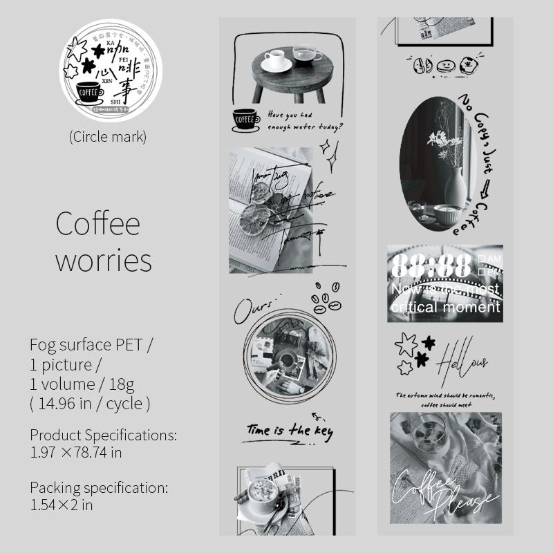 6 Styles 50mm*200cm Poems For Coffee Series Tape Decorative Sticker Labels Decorative Diary Album Junk Journal Supplies