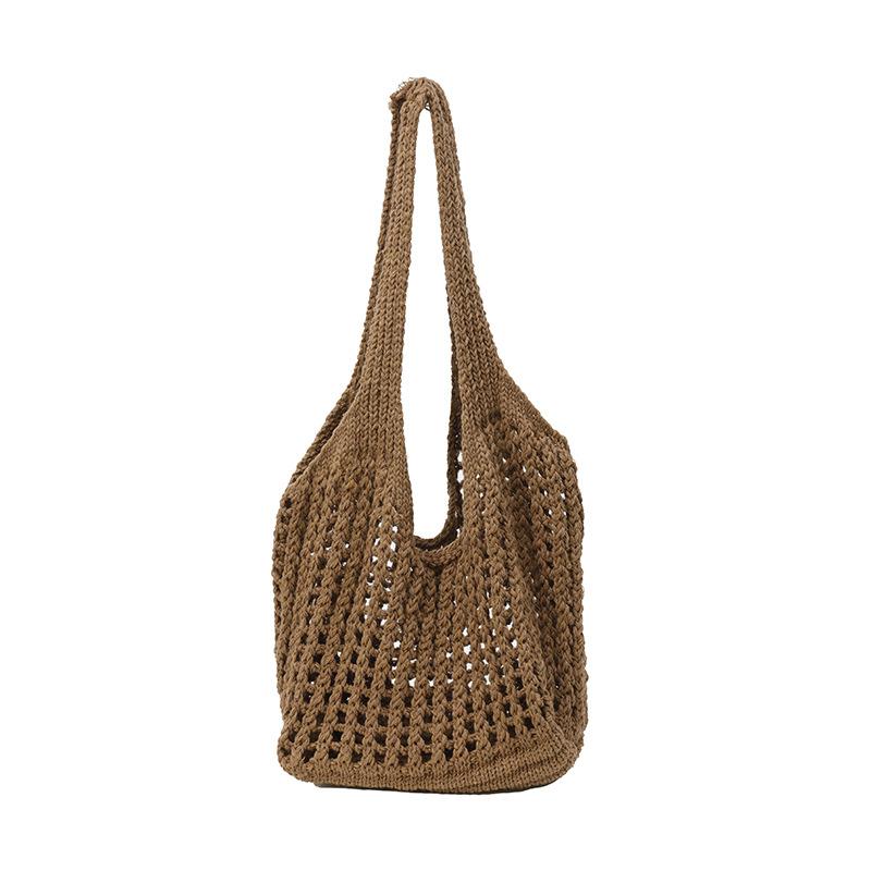 

Hollow Shoulder Bag Large Capacity Large Capacity Woven Handbag Niche Design Casual Shopping Bag Ergonomic Fashion Tote Bag коричневий