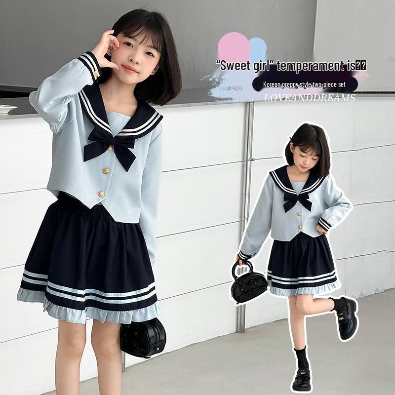 2025 Mädchen Frühling/Herbst Koreanische Matrosenuniform Rockset für Mittel- und Großkinder