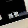 New Vintage 100% Pure 925 Sterling Silver Earrings Pave Aaa Zircon Square Shape Ear Ear Stud For Women Luxury Fine Jewelry