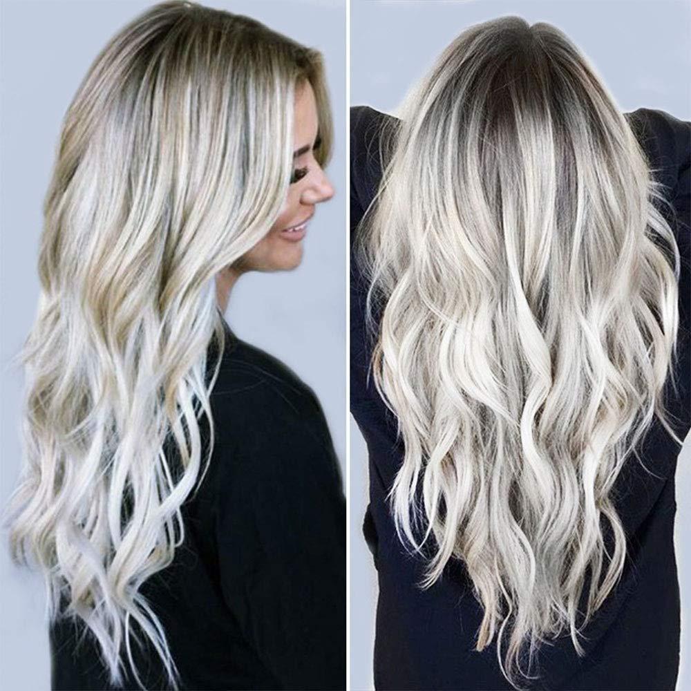 28 Inch Ombre Silver Wig Gray Long Curly Hair With Air Bangs With Free Wig Cap Cosplay Halloween Wig