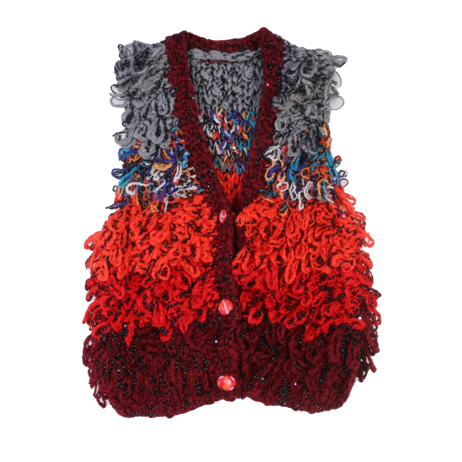 

Европейско-американский свитер-жилет с бахромой и V-образным вырезом в стиле колор-блок для женщин - Коллекция Весна/Осень M