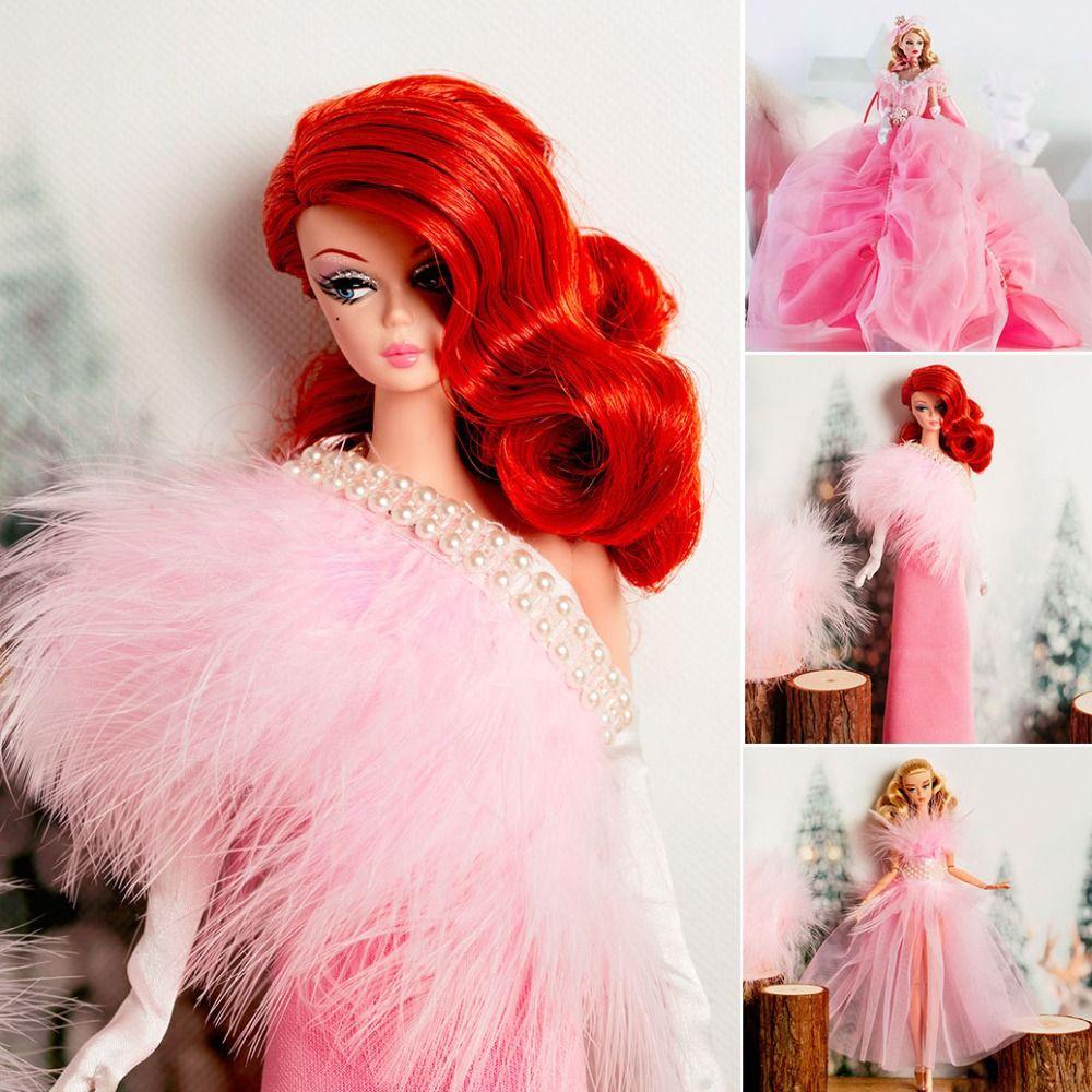 European Fashion Pink Lace Dresses with Shoes Necklace Luxury Elegant Evening Dress for 1/6 BJD 30cm Supermodel Dolls