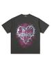 Washed Retro High Street Thorns Small Heavy Vintage Printed Short-Sleeved T-Shirt Retro Neckline Love Bottoming Shirt Cotton