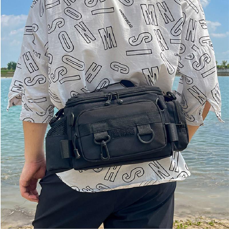 Compact Fishing Tackle Bag Waist Pack Shoulder Backpack Lure Rods Reels Lines Baits Waterproof Oxford Fabric