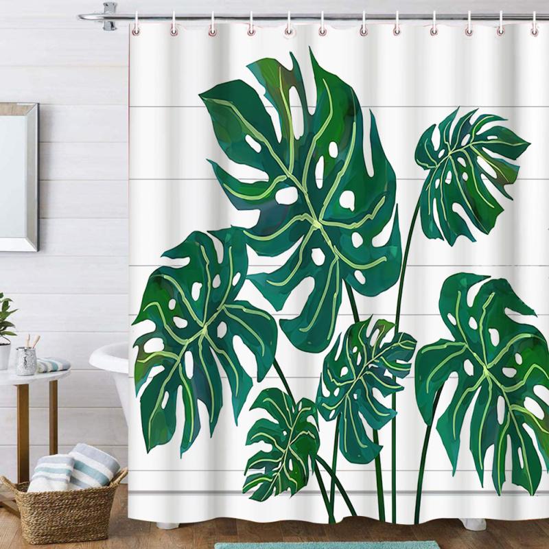 180x180cm Perdele de duș impermeabilă cu 12 cârlige Perdele de separare a camerei cu model de plante în stil nordic