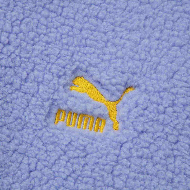 Puma Solid Color Logo Embroidered Faux Shearling Jacket Women Jackets Lavender 539954-27