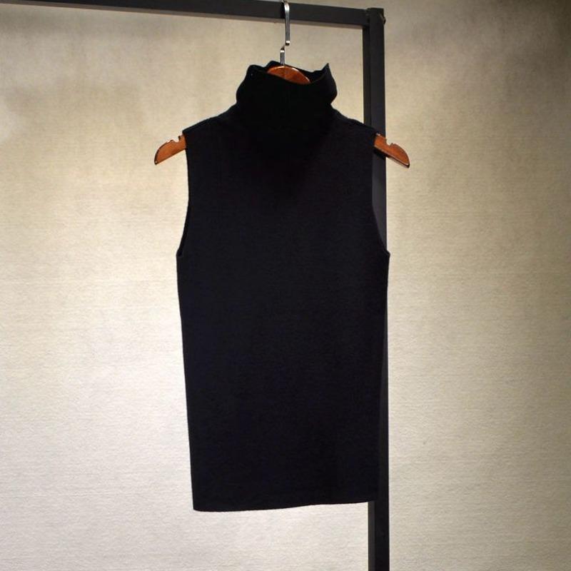 Vielseitiger Strickkragen Damen Rollkragen Ärmellose Weste Unterhemd Slim Pullover Herbst und Winter Einfarbiges Oberteil