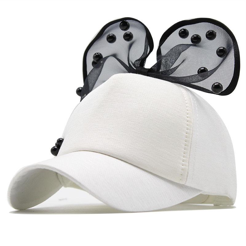 Летняя детская сетчатая кепка-уточка для девочек, с жемчужным бантом, детская сетчатая кепка принцессы, солнцезащитная кепка 50-54cm