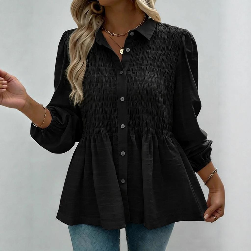 New Solid-color Button Casual and Fashionable Long-sleeved Button-up Shirt for Women In Spring and Summer