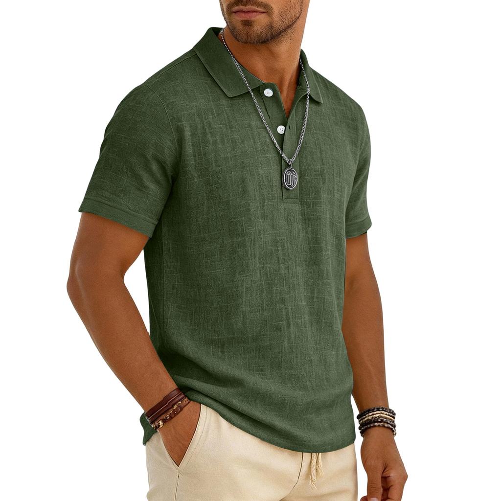 Men's Casual -color Summer - Cotton And Linen Short-sleeved Shirt