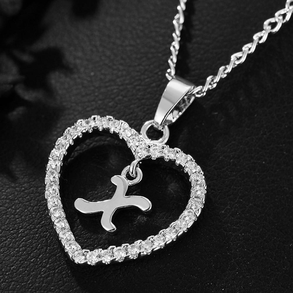 Heart Pendant Zircon Letter Necklace - 26 Letters Available