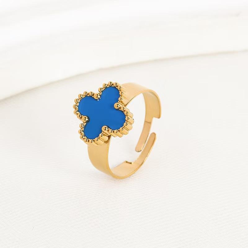 New Four-leaf Clover Titanium Steel Ring Women Adjustable Finger Ring Niche Not Lose Color Ring Women
