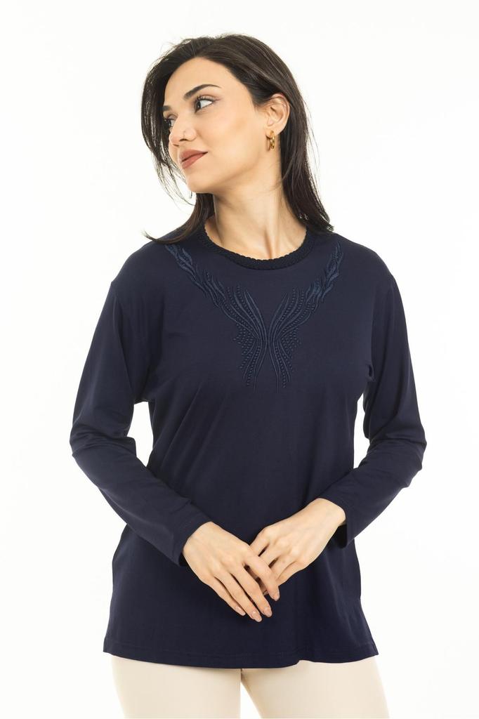 Damska Bluzka Duży Rozmiar Nowy Sezon Średni Wiek i Powyżej Nowy Wzór Dzianina Kołnierzyk Lycra Matka Bawełna Czesana Bluzka 30520