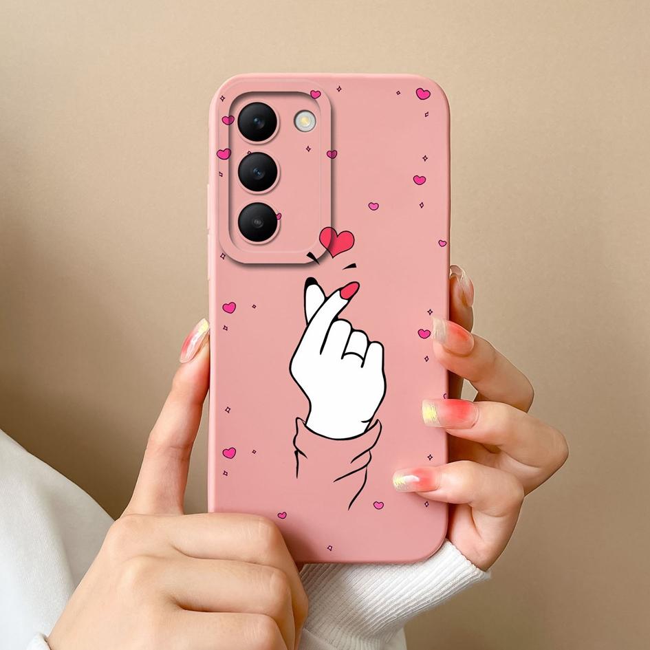 For Vivo Y100 (IDN) Y200e T3 V30 SE V30e V40 Pro Lite Phone Case Covers Lens Protection Soft Silicone Luxury Love Heart Pattern Housing For Vivo Shell