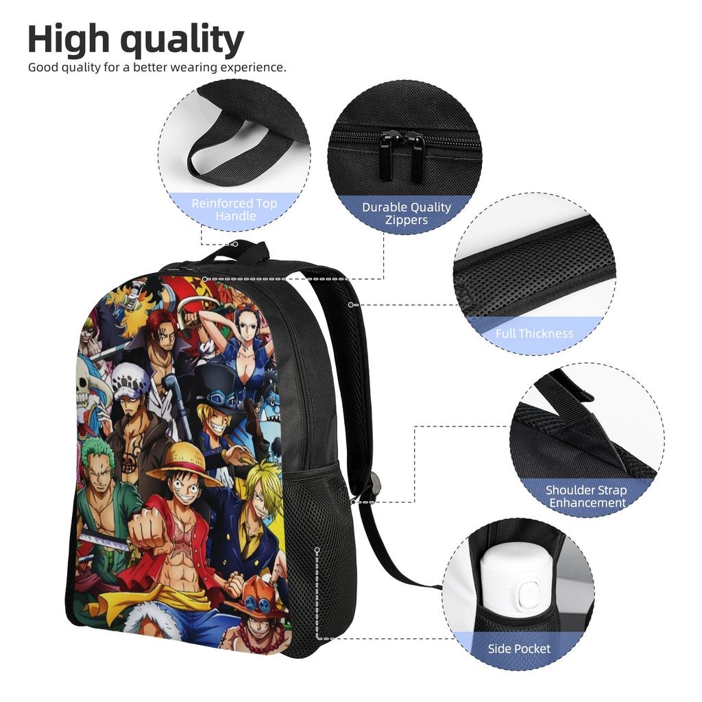 Best All Characters Anime Backpack for Men Women Student Work Daypack Pirate Flag One Piece College Shoulder Bag Lightweight