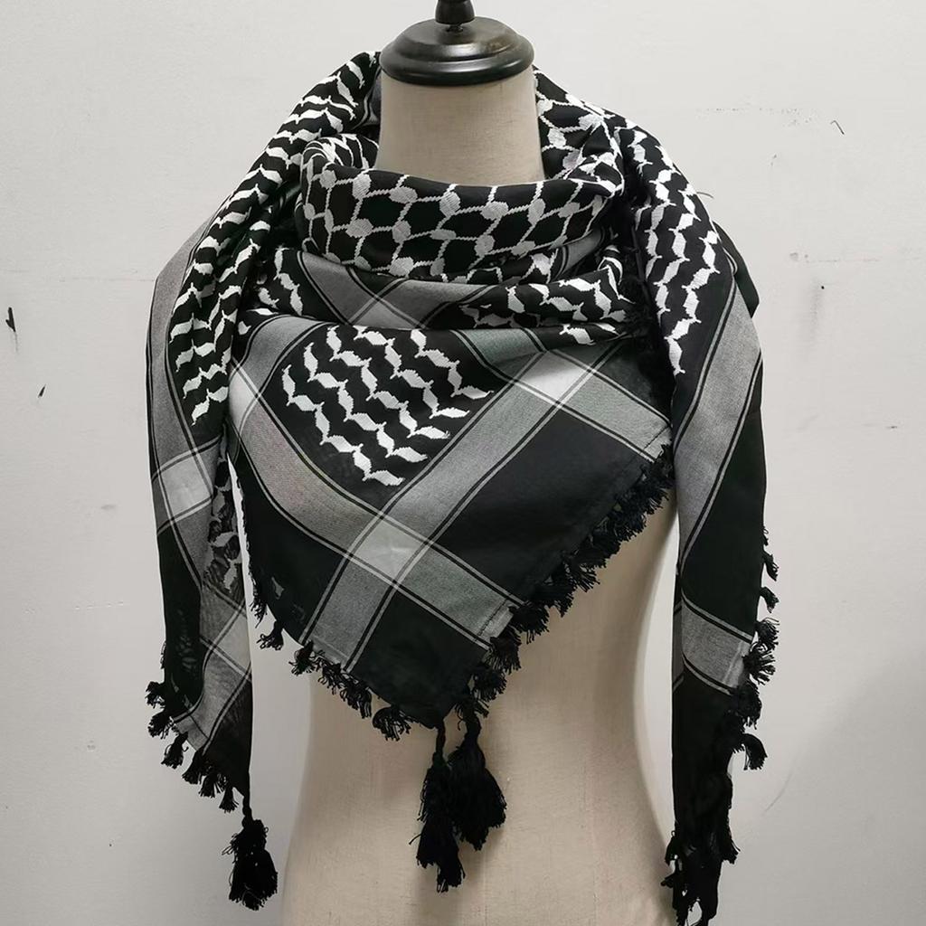 Arab Shemagh Scarf for Men Breathable Polyester Desert Neckwrap Tassels Neckerchief Hijab Shawl for Casual and Formal Ev