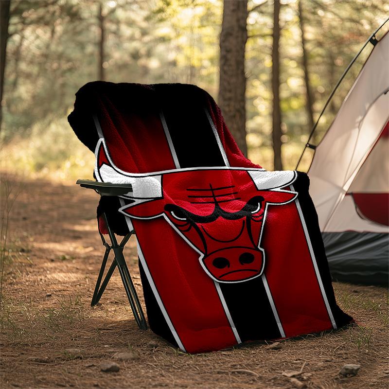 1 szt. Koc tematyczny Chicago Bulls - Nadruk cyfrowy, Poliester, Przytulny na wszystkie pory roku, Idealny na zewnątrz i w podróży