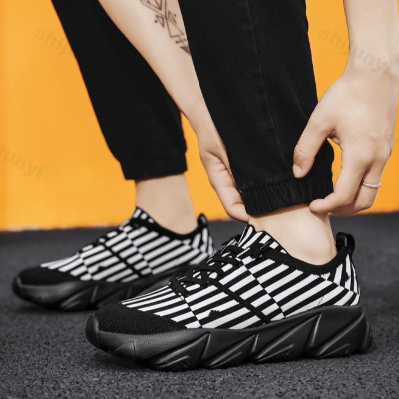 Fashion 2025 Autumn New Men's Strip Design Fashion Casual Low Top Thick Sole Shoes Fly Weave Breathable Mesh Comfortable Chunky sneakers