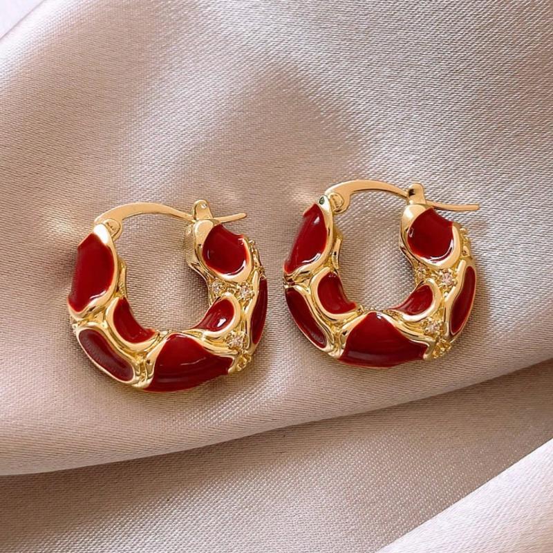 1 Pair Luxury Vintage Enamel U-Shape Leopard Print Earrings, Suitable for Women Everyday and Festive Occasions