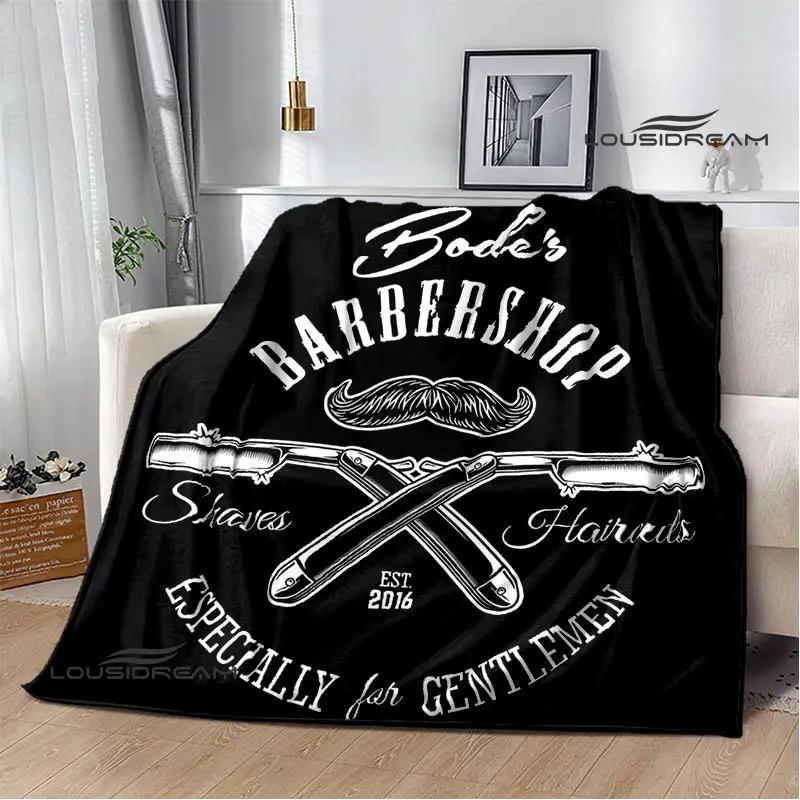 Barbershop retro print blanket children's warm flange blanket home travel blanket bed linings Picnic blanket birthday gift