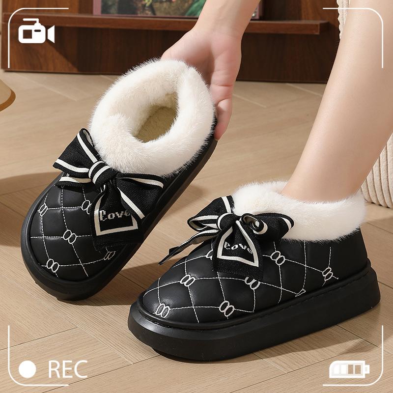 Baumwollschuhe Schleife PU wasserdichte Tasche und Haushalt Herbst und Winter Samt warm Indoor Zuhause Baumwollpantoffeln