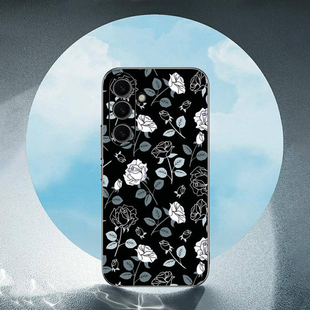 Black White Flower Luxury Black Phone Case For Samsung Galaxy S23 S24 S25 Ultra S22 Plus S21