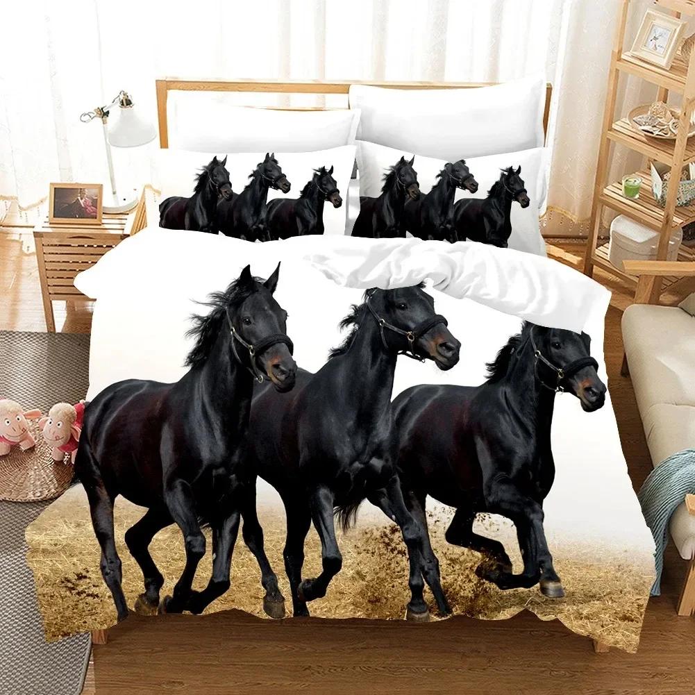 Running Horses Comfortable Duvet Quilt Cover Pillowcase Bedding Set Children Bedroom Decoration Home Textile