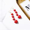 Korean Style Lovely Heart Pendant Long Tassel Earrings Red Peach Drop Ear For Women Girls Best Gift Wholesale