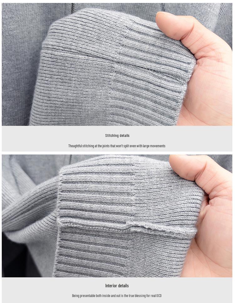850g Men's Heavyweight Stand Collar Zipper Knit Sweater - Winter Warm Base Layer for Mid-Aged and Young Adults.