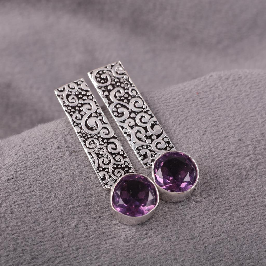 Amethyst Gemstone Jewelry, 925 Solid Sterling Silver Earrings, Handmade Silver Earrings For Gift, Beautiful Amethyst For Wedding Gift