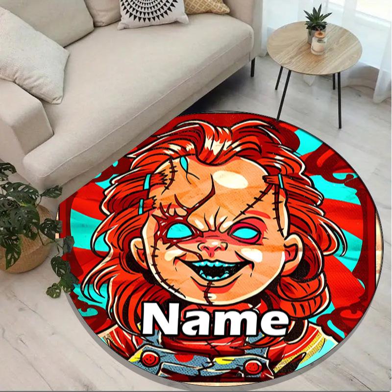 Custom Name Personalized horror movie Print Round Rug, Versatile Home Decor Carpet, for Playroom, Apartment, Balcony, Entryway, Hallway Gift