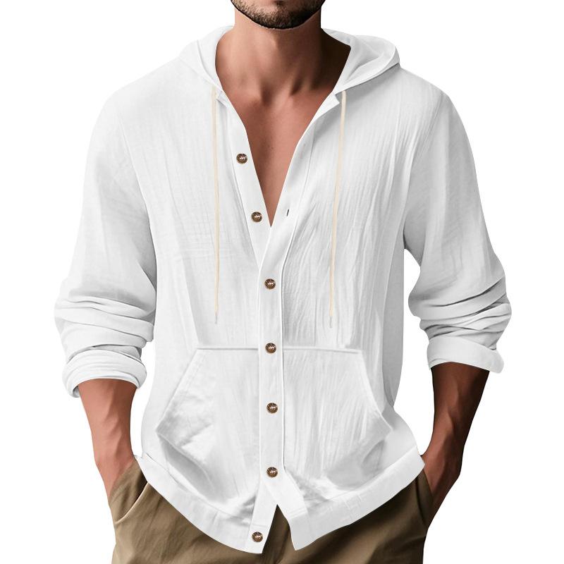 Men Casual Hooded Long Sleeve Solid Shirt With Pockets S