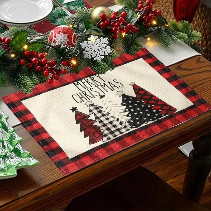 1PC Linen Christmas Placemats Tableware Mat Christmas Decorations For Home Kitchen 2024 Xmas Navidad Noel NewYear Table Decor