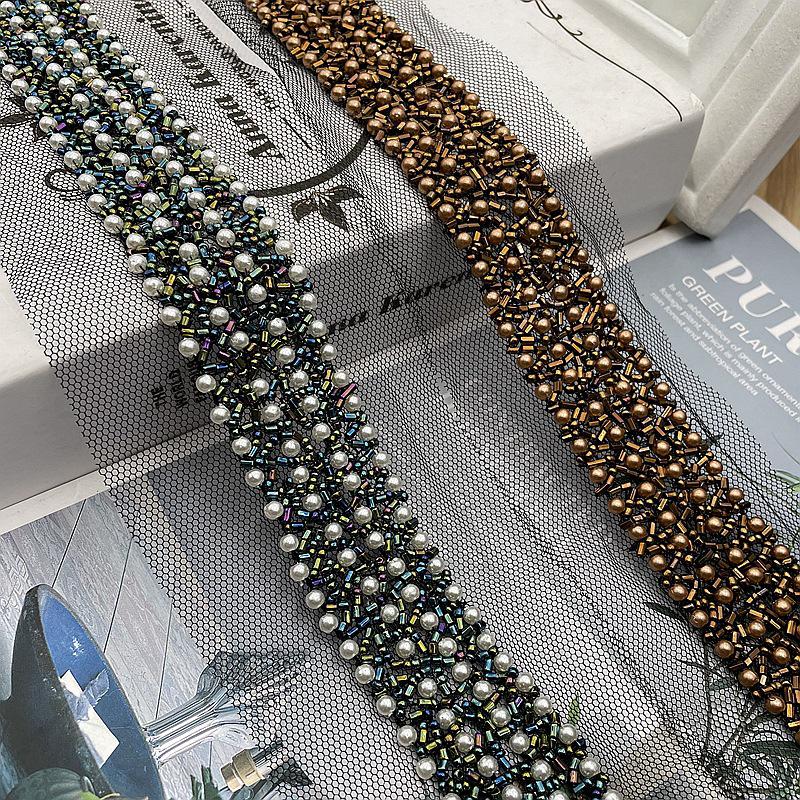 Perlenbesetztes Spitzenband Spitzenstoff Perlenfransenbesatz Bestickte Kragendekoration Afrikanischer Spitzenstoff Nähen DIY Handwerk